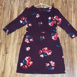 Old Navy womens dress large 12 14 mini  floral 3/4 sleeve stretch red pink white